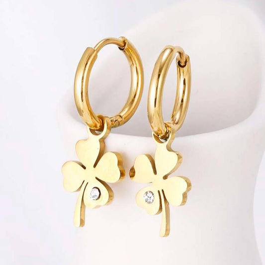 Zarcillos Aretes con Dije de Trébol 4 Hojas Dorados