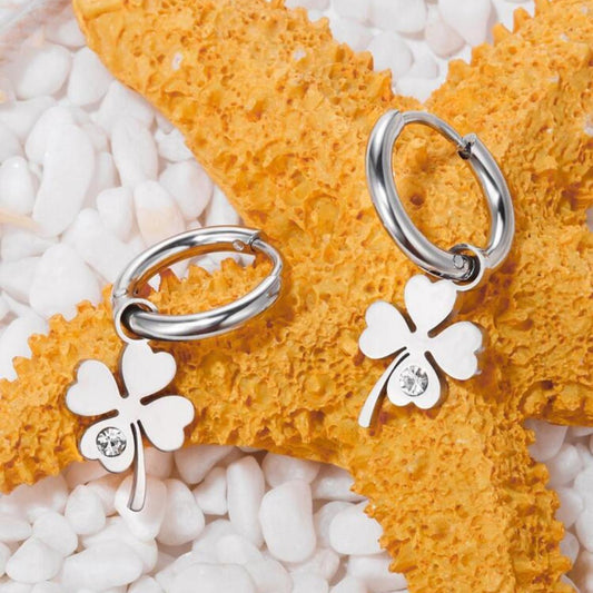 Zarcillos Aretes con Dije de Trébol 4 Hojas Plateados