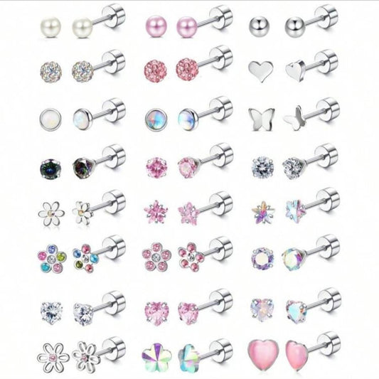 Zarcillos Acero Inoxidable con Tonos Plata y Rosado para Mujer o Niña (Precio Por Un Par)
