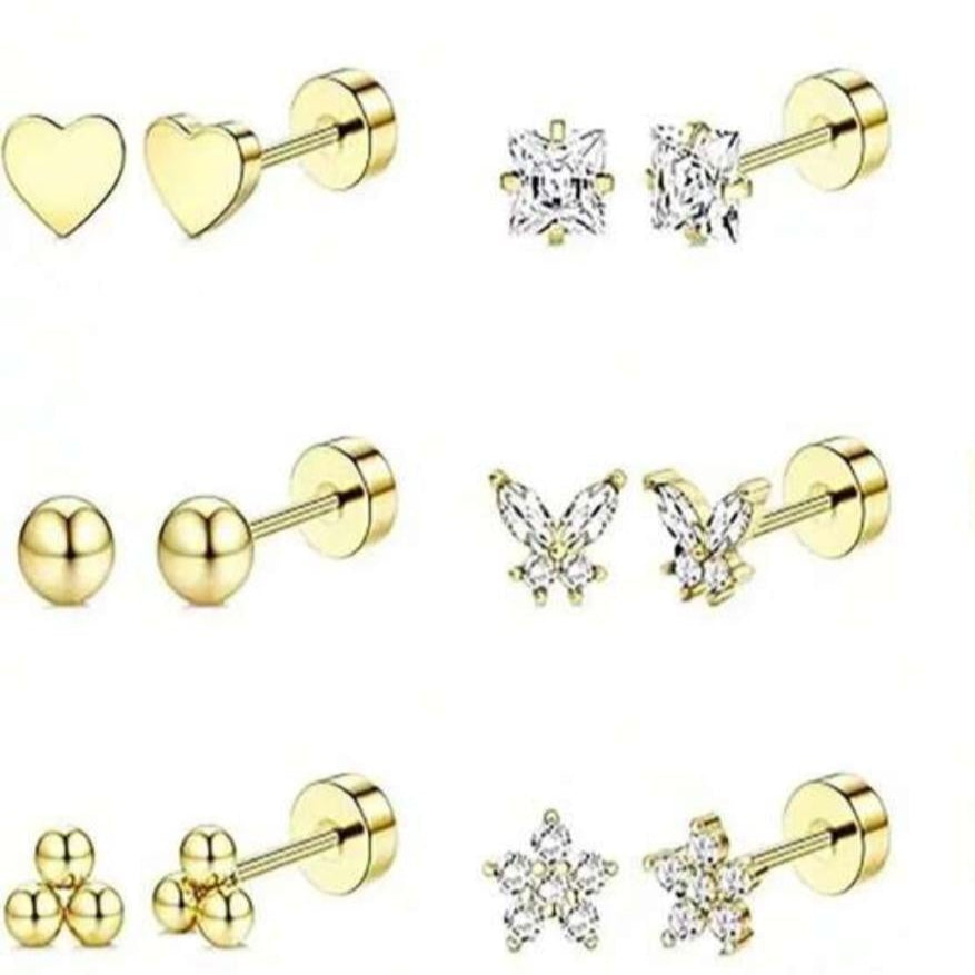 Zarcillos Cierre de Rosca Piercing Variados (Precio Por Un Par)
