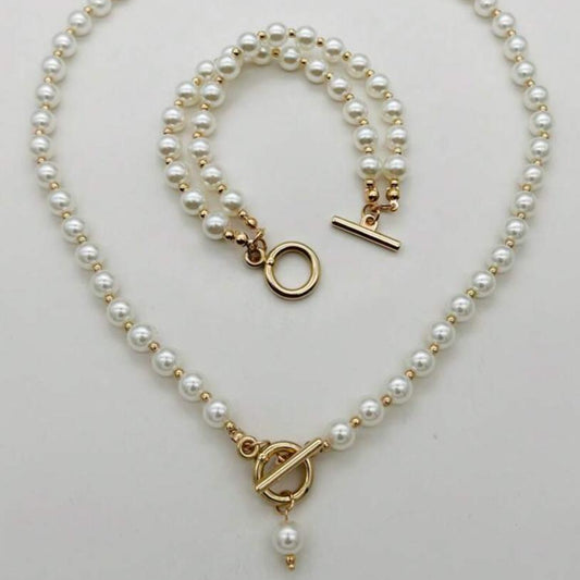 Set De Collar Y Pulsera con Perlas Sintéticas