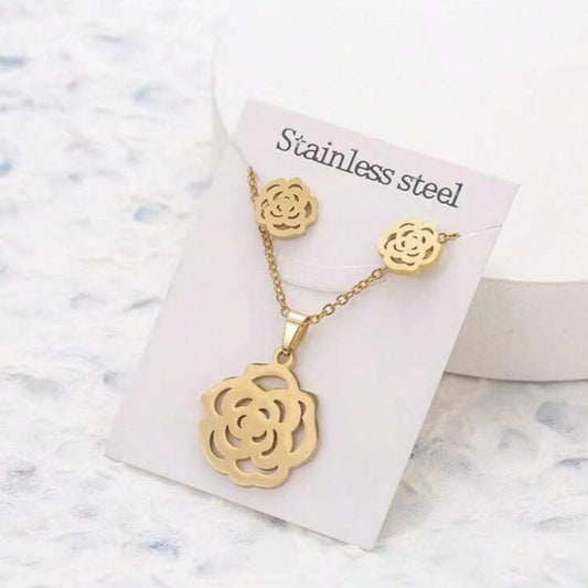 Set De Collar Y Zarcillos con Rosa (2 Modelos)