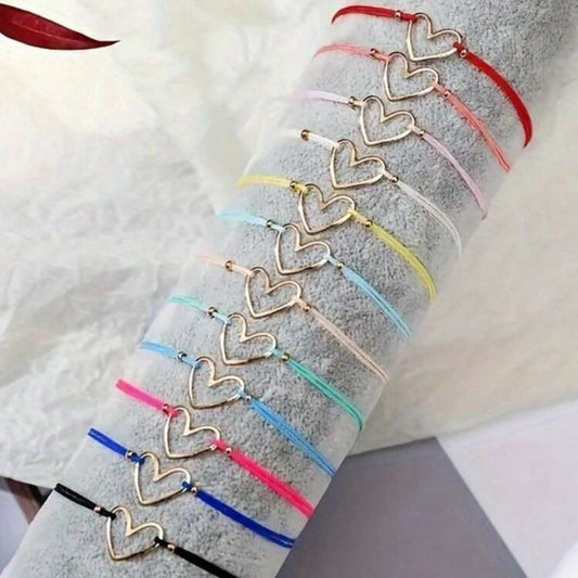 Pulsera Ajustable Varios Colores con Corazón (Precio Por Unidad)