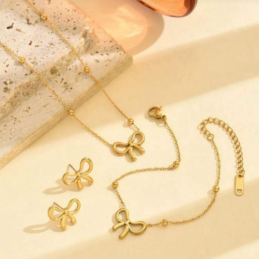 Set de Collar, Zarcillos y Pulsera de Lazo