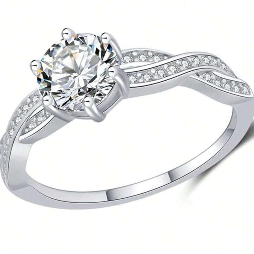 Anillo de Promesa/Compromiso Plata de Ley 925 Entrelazado con Piedras Circonita Cúbica Redonda