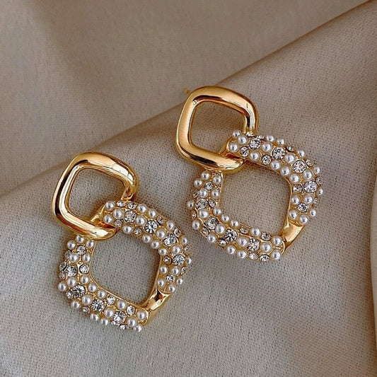 Pendientes De Dos Tramos Decorados Con Perlas Y Diamantes