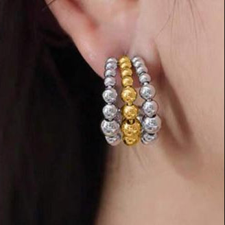 Pendientes de Aro con Cuentas o Balines Doble Color (Oro y Plata)