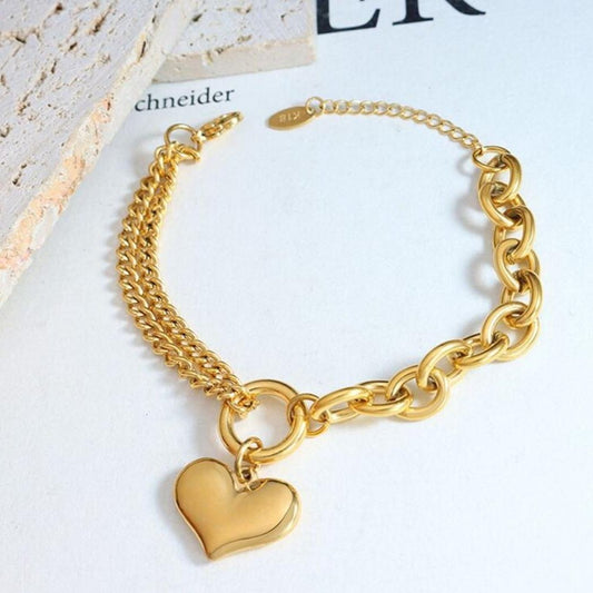 Pulsera Con Corazón Y Doble Cadena