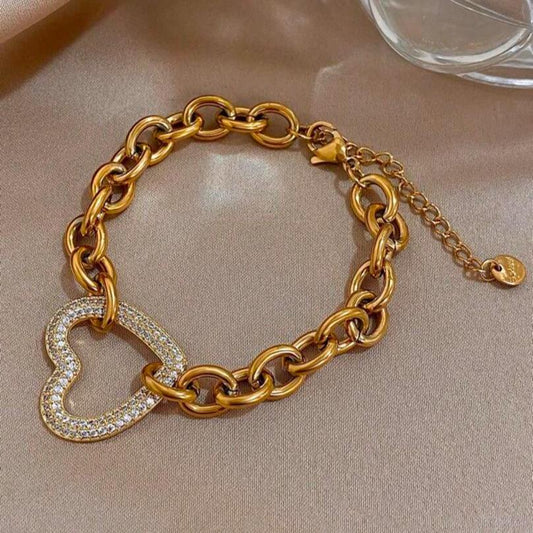 Pulsera De Corazón Grande Con Diamantes