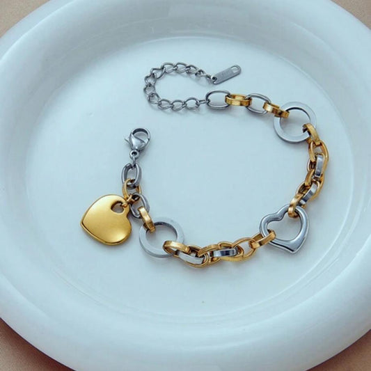 Pulsera De Corazones Silver-Gold
