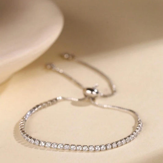 Pulsera De Diamantes Ajustable Plateada