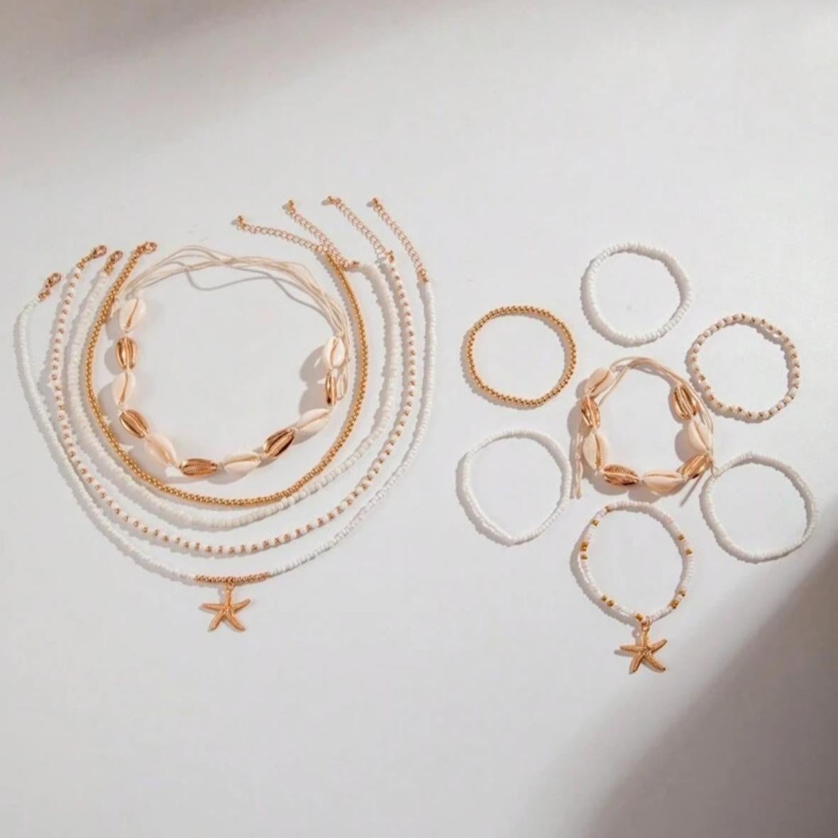 Set De Collares Y Pulseras Con Estrellas Y Caracoles (Hecho A Mano)