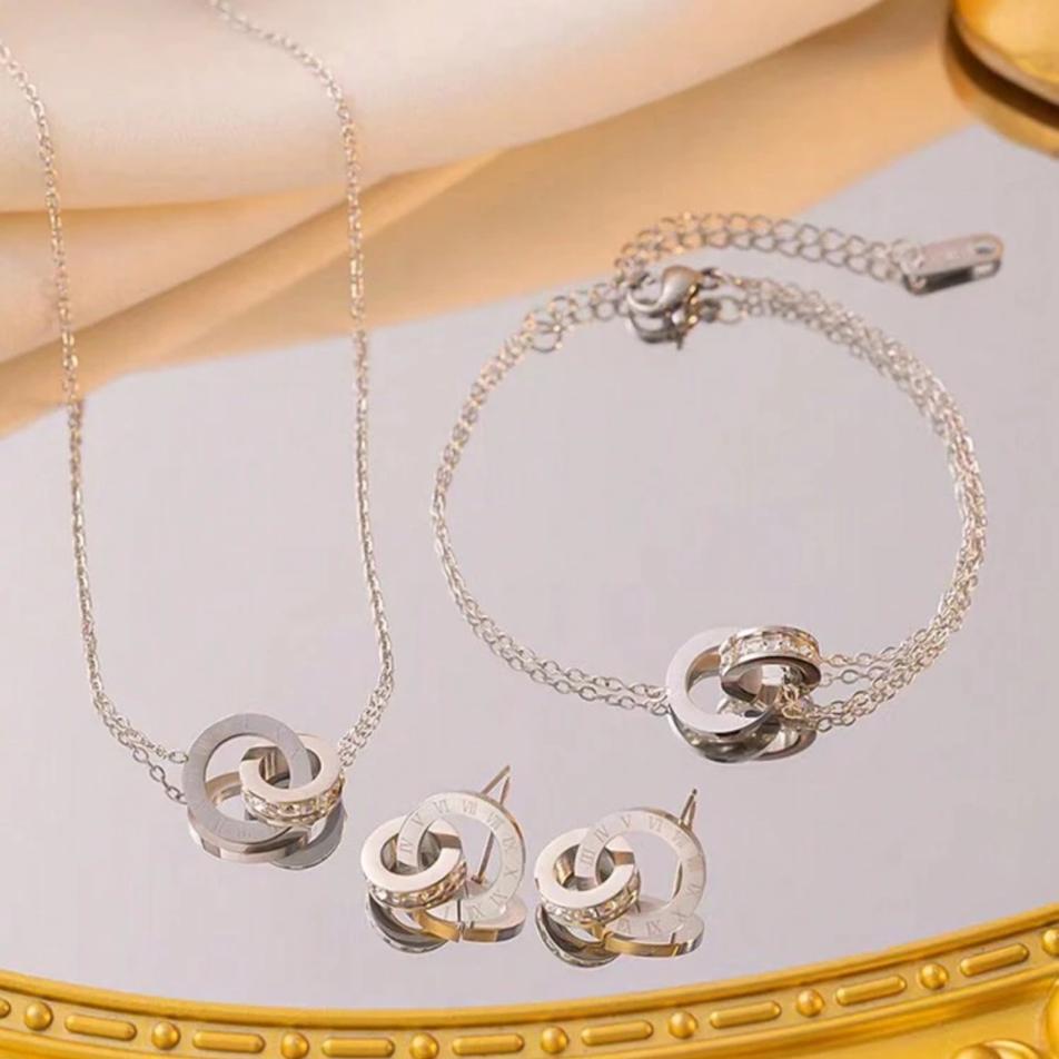 Set De Collar, Zarcillos Y Pulsera Elegante De Números Romanos