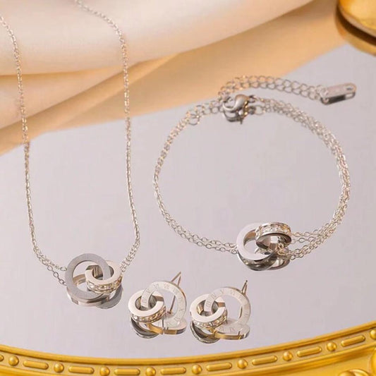 Set De Collar, Zarcillos Y Pulsera Elegante De Números Romanos