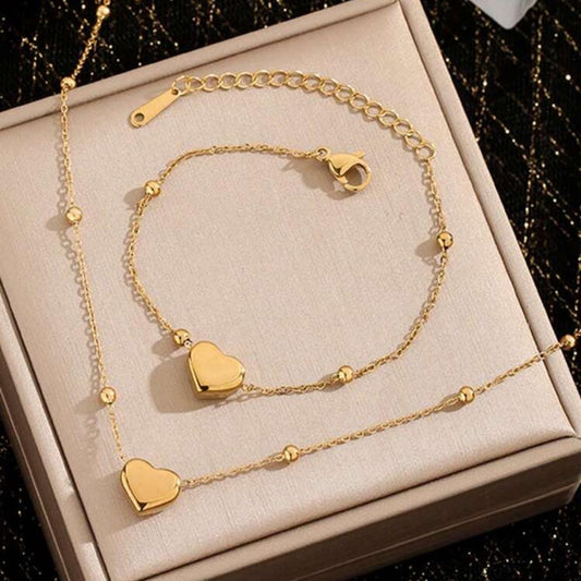 Set de Collar y Pulsera de Corazón con Balines
