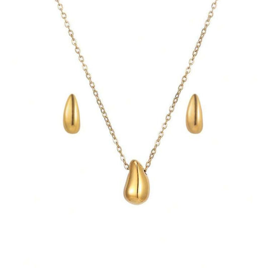 Set de Collar y Zarcillos Dorado de Gota Pequeña