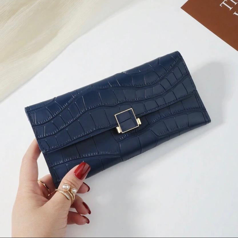 Billetera Monedero Grande Tipo Sobre con Textura Dark Blue