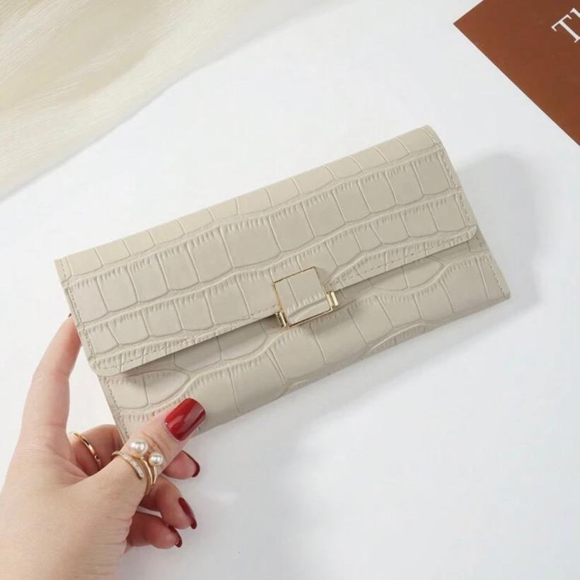 Billetera Monedero Grande Tipo Sobre con Textura Beige