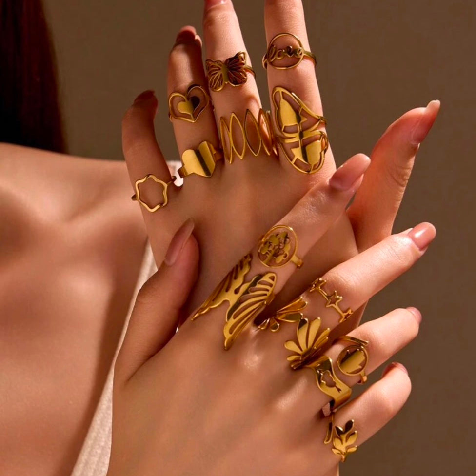 Anillos Variados de Acero Inoxidable Dorados Tallas Variadas (Precio por Unidad)