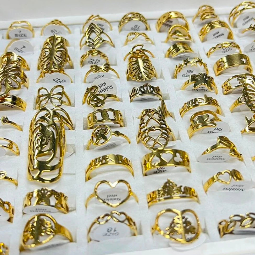 Anillos Variados de Acero Inoxidable Dorados Tallas Variadas (Precio por Unidad)