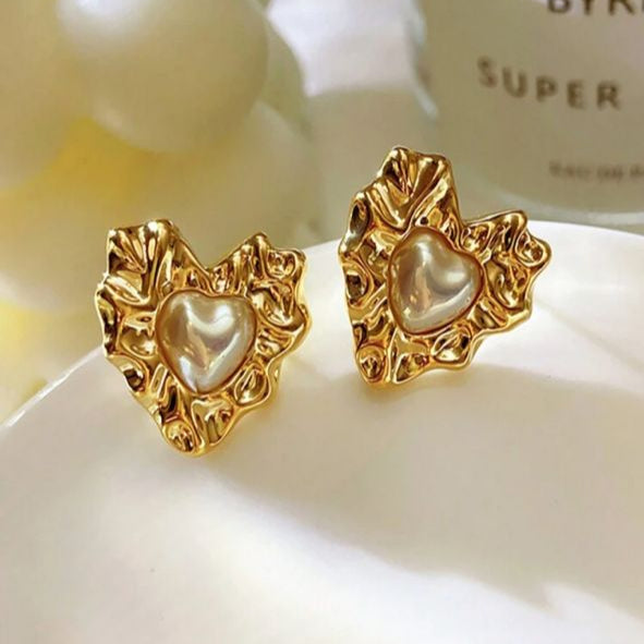 Zarcillos De Corazón con Perla