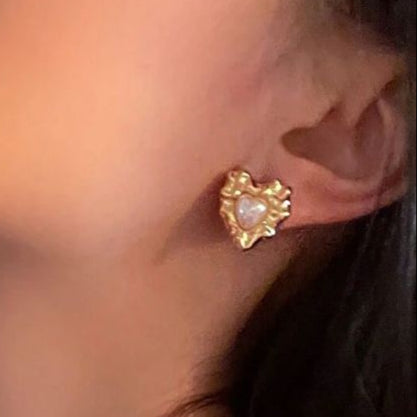 Zarcillos De Corazón con Perla